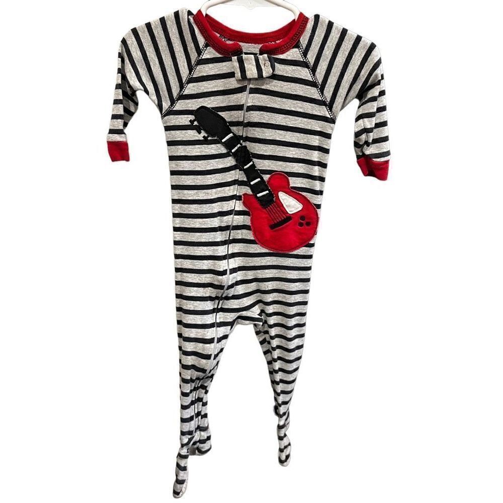 Carter’s Black, Gray & Red Striped One Piece Rock Guitar Pajamas 12 Months